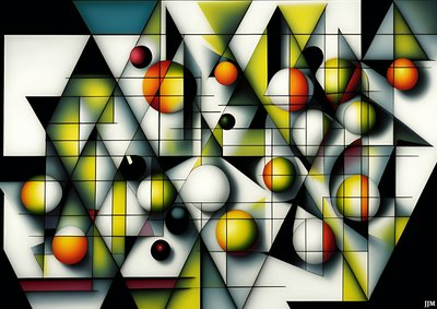 abstrakt: kugler+trekanter 1 af Josef Johann Michel