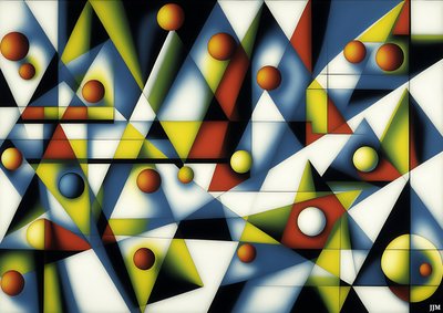 abstrakt: kugler+trekanter 3 af Josef Johann Michel