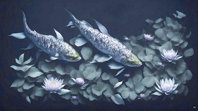 blækmaleri: Koi-Karpfish_amethyst_01 af Josef Johann Michel
