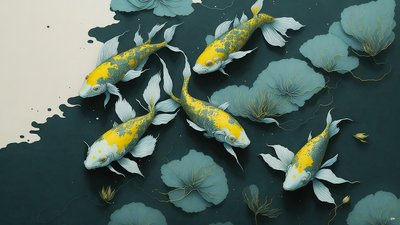 mustemaalaus: Koi-Karpfish_gold_02 af Josef Johann Michel