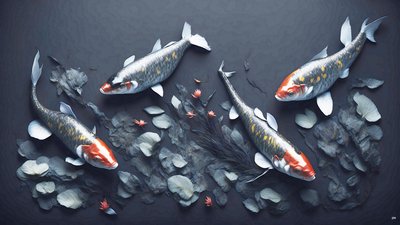 blækmaleri: Koi-Karpfish_red_01 af Josef Johann Michel
