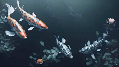 blækmaleri: Koi-Karpfisk_rød+hvid_01 af Josef Johann Michel