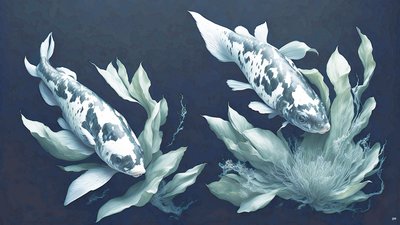 blækmaleri: Koi-Karpfisk_hvid marmor_01 af Josef Johann Michel
