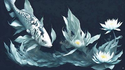 mustemaalaus: Koi-Karpfish_white marble_03 af Josef Johann Michel