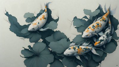 blækmaleri: Koi karpefisk_04 af Josef Johann Michel