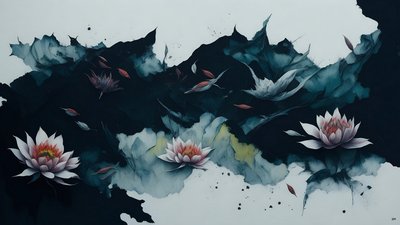 blækmaleri: waterlili-black_02 af Josef Johann Michel