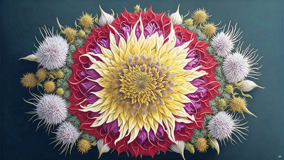 mandala: Tidsel med blomstrende elementer_01 af Josef Johann Michel