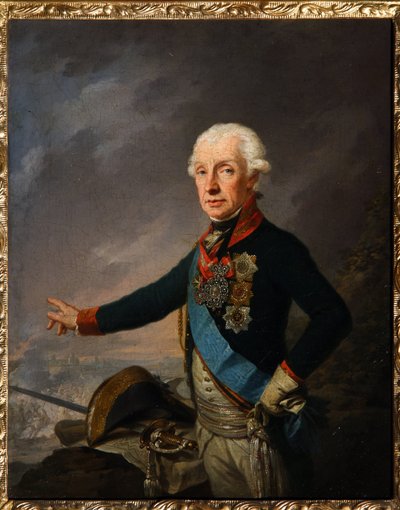 Portræt af marskal generalissimo prins Alexander Suvorov (1729-1800). (Portræt af feltmarskal Generalissimo Prins A. Suvorov). Maleri af Josef Kreuzinger (1757-1829), olie på lærred af Josef Kreuzinger