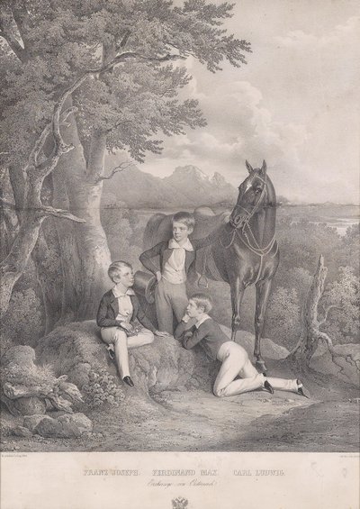 Josef Kriehuber Ærkehertugerne Franz Joseph - Ferdinand Max - Carl Ludwig 1844 af Josef Kriehuber