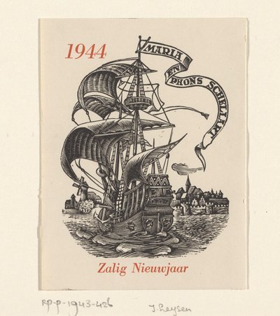 Nytårsønske for 1944 fra Mária og Phons Schellart af Josef Leysen (Jef)