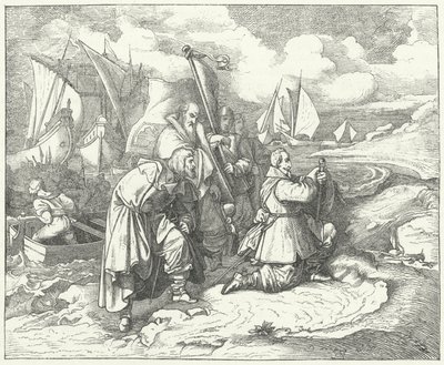 Gustavus Adolphus fra Sverige lander i Tyskland for at gå ind i Trediveårskrigen af Josef Mathias (after) Trenkwald