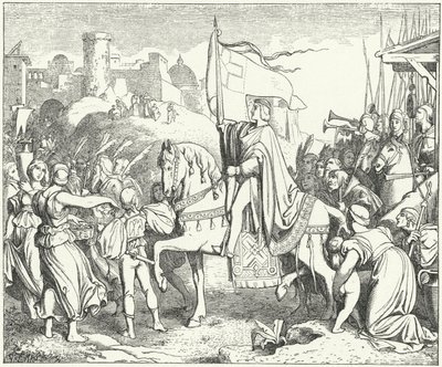 Den hellige romerske kejser Frederik II indtog Jerusalem, sjette korstog af Josef Mathias (after) Trenkwald