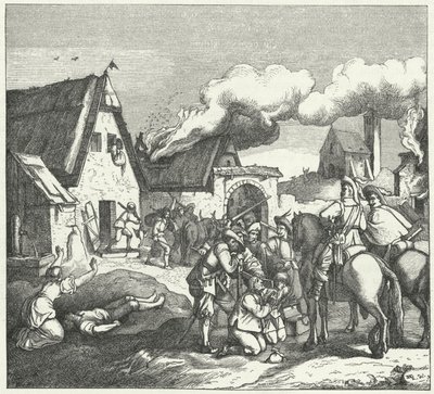 Kejserlige tropper plyndrer og plyndrer efter slaget ved Nördlingen, 1634 af Josef Mathias Trenkwald