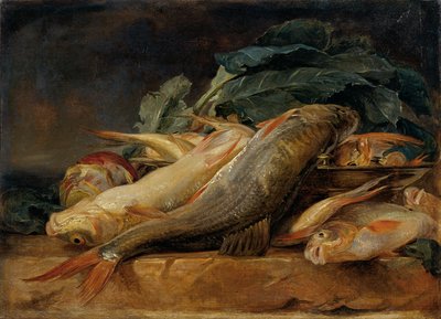 Stilleben med fisk af Josef Neugebauer