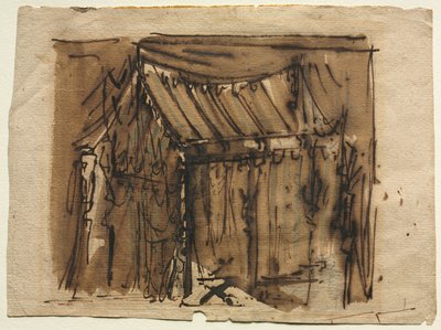 Telt (recto); To skitser (verso) af Josef Platzer