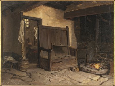A Cottage Interiør (olie på papir monteret på masonit) af Josef Wilhelm Wallander