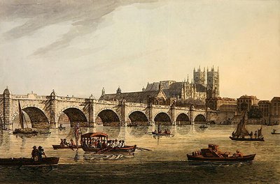 Udsigt over Westminster Bridge, Abbey og Hall, indgraveret af J.C. Stadler af Joseph (after) Farington