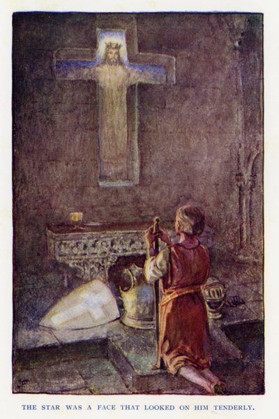 Illustration til Sir Knight of the Splendid Way (farve litho) af Joseph (after) Finnemore