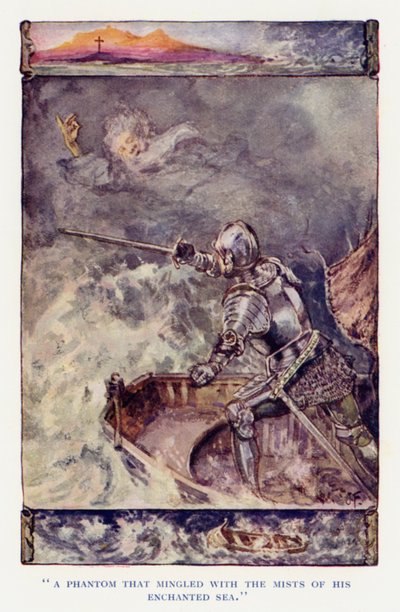 Illustration til Sir Knight of the Splendid Way (farve litho) af Joseph (after) Finnemore