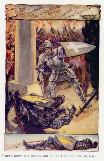 Illustration til Sir Knight of the Splendid Way (farve litho) af Joseph (after) Finnemore