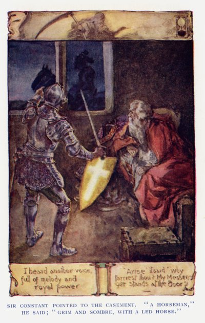 Illustration til Sir Knight of the Splendid Way (farve litho) af Joseph (after) Finnemore
