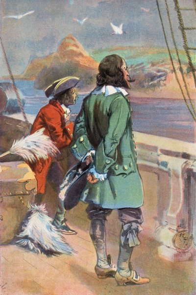 Robinson Crusoe: Jeg forlader øen (farve litho) af Joseph (after) Finnemore