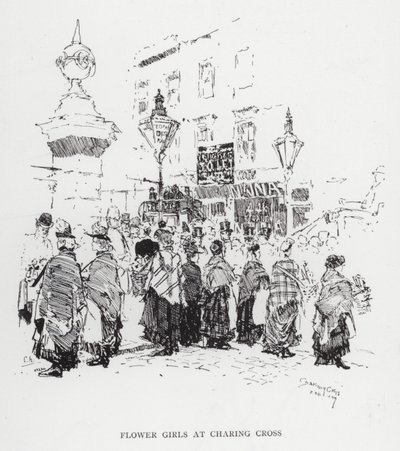 Flower Girls at Charing Cross (litho) af Joseph (after) Pennell