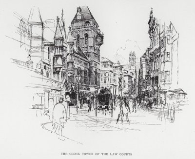 Clock Tower of the Law Courts (litho) af Joseph (after) Pennell