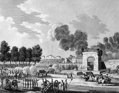 Fransk revolution: Republikansk fete des victoires, kamp mellem unge studerende ved Champs de Mars i Paris den 21. oktober 1794. Indgravering af Malapeau efter Swebach - Desfontaines. Paris, bibliotek for Institut for Revolutionshistorie af Joseph (after) Swebach Desfontaines