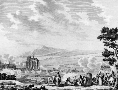 Fransk revolution og ankomsten af den østrigske hærs kontrarevolutionære styrker: Bombardement af byen Lille (25. september af Joseph (after) Swebach Desfontaines