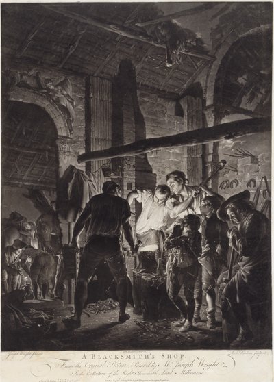 En smedbutik, graveret af Richard Earlom (1743-97) af Joseph (after) Wright of Derby