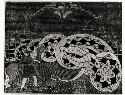 Seppo Llmarinen pløjer slangemarken, illustration fra 