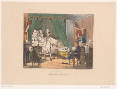 Hotelkeeper sender dame og herre ud af værelset Allons! Allons! il faut partir (titel på objekt) Ubehag (serietitel) Upraktisk (serietitel på objekt) af Joseph Ambroise Jobard