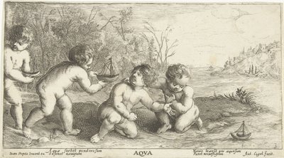 Børn leger med både Aqva (titel på objekt) af Joseph Antoine Cochet
