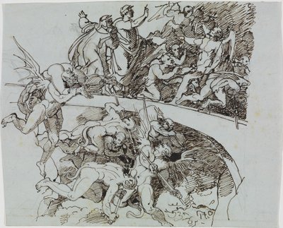 Ved bestikkernes begsø, rådsmedlemmet fra Lucca (Dantes Inferno, Sang 21, V 34) af Joseph Anton Koch