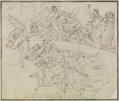 Ved bedragernes begsø, rådmanden fra Lucca (Dantes Inferno, sang 21, vers 34) af Joseph Anton Koch