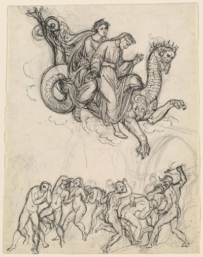 Dante og Virgil rider på ryggen af Geryon af Joseph Anton Koch