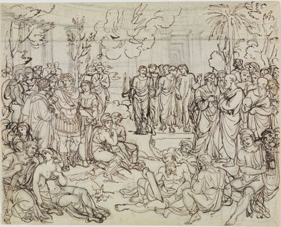 Dante og Vergil blandt hedningerne i Limbo (Dantes Inferno, sang 4, v. 52) af Joseph Anton Koch