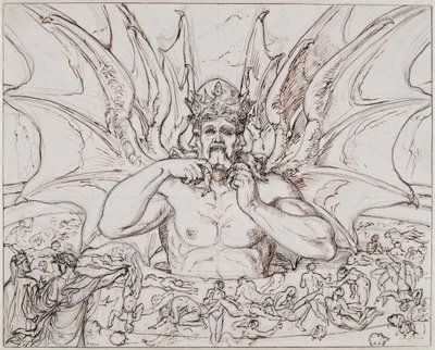 Lucifer i centrum af helvede. Illustration til den guddommelige komedie af Dante Alighieri, ca 1803. af Joseph Anton Koch