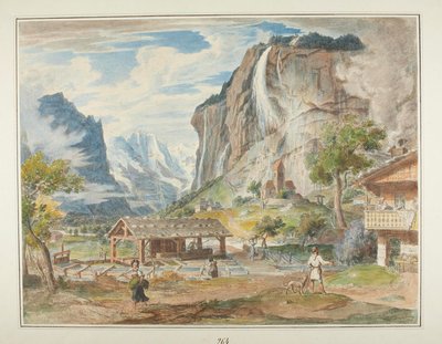 Staubbachvandfaldene og bjerget Jungfrau i Lauterbrunnendalen i Schweiz af Joseph Anton Koch