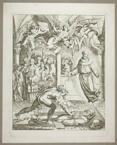 Kampen mellem Djævelen og Frans af Assisi om Guido da Montefeltros sjæl, planche tre fra Darstellungen aus Dante