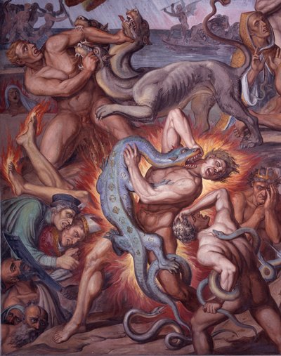Helvede fra Dantes The Divine Comedy - Detail - Fresco af Joseph Anton Koch