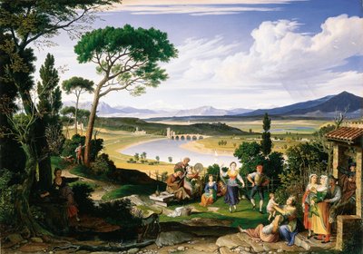 Tiberlandskab med muntre landfolk, 1817 af Joseph Anton Koch