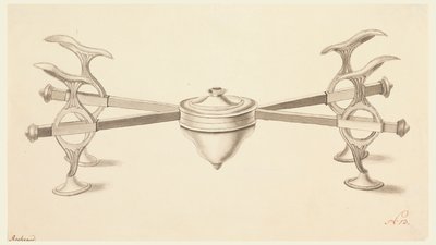 Design til et parabolstativ med forlængede arme og en lille spritlampe af Joseph Anton Seethaler Ii