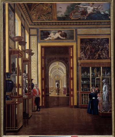 Smykkerummet ved Louvre og enfilade af Charles X-rummene. Maleri af Joseph Auguste (1800-tallet) af Joseph Auguste