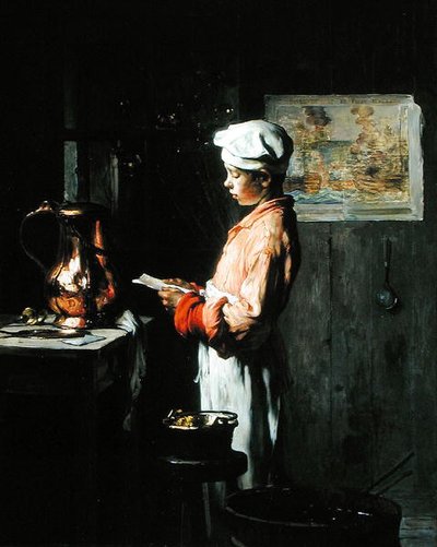 Brev fra hans far (olie på lærred) af Joseph Bail