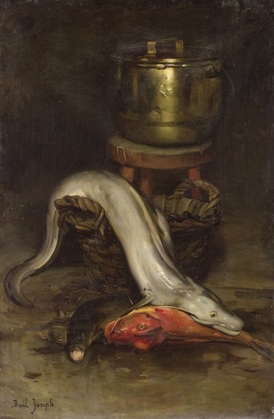 Stilleben med fisk og gryde af Joseph Bail