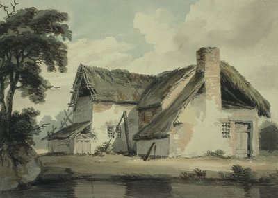 Stråtækt sommerhus nær en dam af Joseph Barber