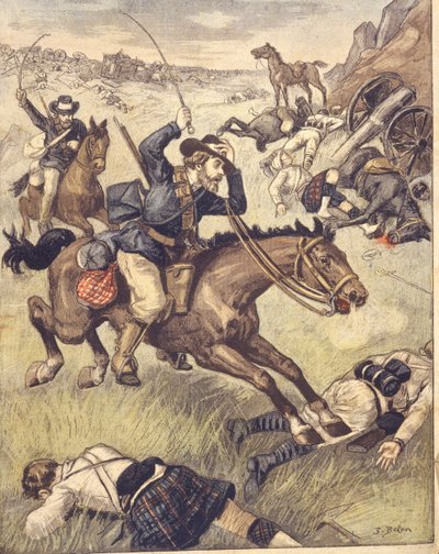 Boer-kommando angriber britisk patrulje under Anglo-Zulu- og Anglo-Boer-krigene 1850-1902, illustration af Joseph Belon
