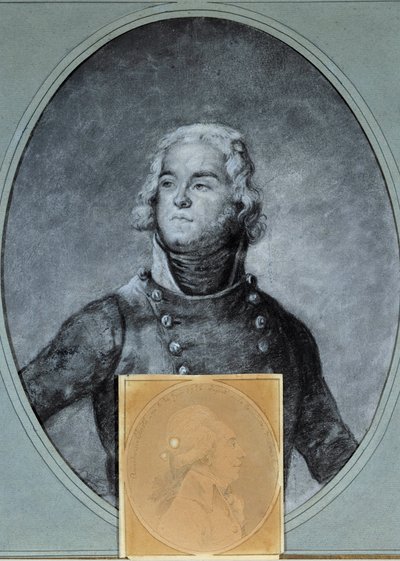 Portræt af general Louis Lazare Hoche (1768-1797) Nedenfor portræt af Anarchasis Cloots (1755-1794), deputeret ved det nationale konvent. Tegning af Joseph Boze (1744/1745-1826) 1700-tallet. Versailles, Lambinet museum af Joseph Boze